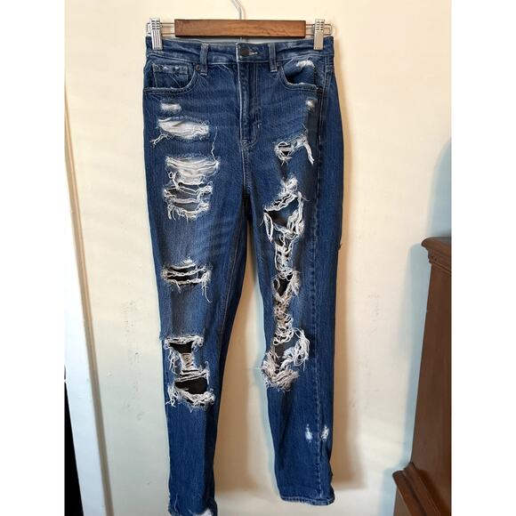 American Eagle Distressed Mom Jeans, sz 0 - Picture 1 of 4
